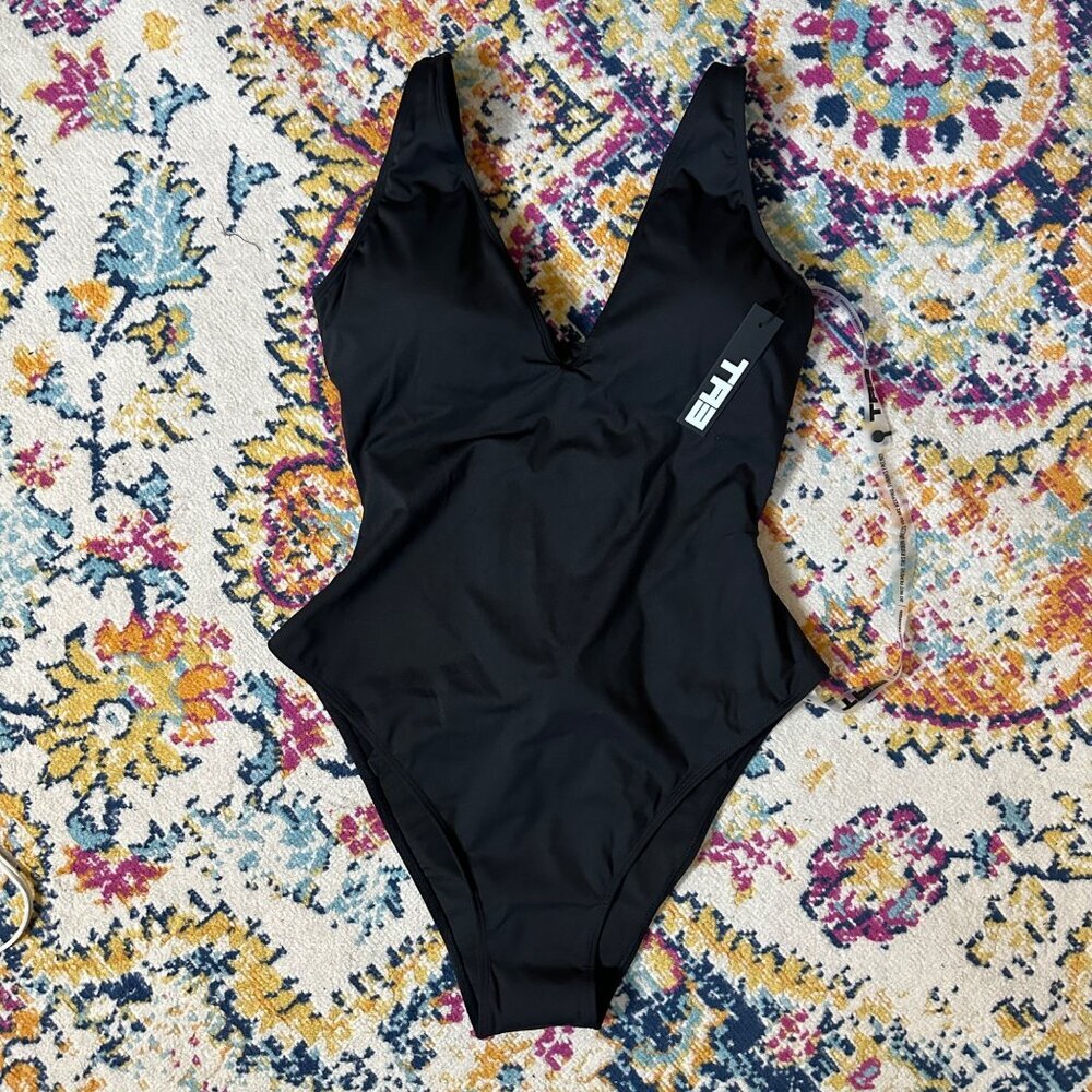 TA3 Brazilian Plungey Push Up One Piece Swimsuit Womens Size XL Black Slimming